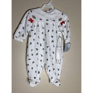 NWT Little Me Girls 6Months Plaid Christmas Sleeper with Bows and Headband